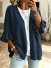 Comercio exterior europeo y americano 2026 talla grande otoño e invierno nuevo cárdigan de punto de manga tres cuartos color liso chaqueta suelta suéter casual para mujer