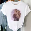 Transfronteiriça 180g Nova Harajuku Feminina Café Doce Menina Estampa Camiseta Feminina Desenho Animado Manga Curta Verão Camiseta Feminina