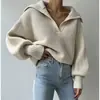 Bestseller da Amazon 2026 Comércio Exterior Europeu e Americano Outono/Inverno Novo Suéter de Tricô Pulôver com Gola Reversível para Mulheres