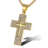 Europeu e Americano Novo Hip Hop HIPHOP jóias de titânio aço banhado a ouro diamante cruz pingente colar