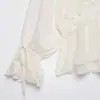 Blusa de renda com retalhos e manga longa com decote em V, nova moda de verão para mulheres, estilo europeu e americano, comércio exterior
