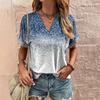 Camiseta Feminina Decote V Moda Verão Manga Curta Estampa de Leopardo Camiseta Casual Feminina Solta Solta