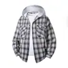 Nueva camisa de manga larga a cuadros con capucha para hombre transfronteriza, top de moda juvenil, chaqueta casual de doble bolsillo para hombre