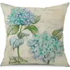 Funda de almohada de lino con estampado de letras de hortensia nueva transfronteriza de Amazon para cojín de sofá de sala de estar en casa, mesita de noche