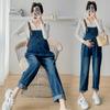 Moda Tricô Top para Gestantes Multi-Bolsos Cintura Irregular Ajustável Rima Calça Macacão Jeans com Alças para Gestantes