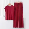 Pijama de Modal Feminino Verão Fino Sensação Fresca Roupa de Casa Conjunto de Duas Peças Sem Mangas Calça Casual para conjunto plus size