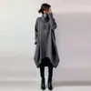 Vestido de exportación estilo japonés para primavera/otoño 2026, de cuello alto, longitud media, con dobladillo irregular, corte holgado, bolsillos y espalda plisada