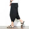 Estilo Chinês Verão Novo Calças Casuais Curtas Soltas Masculinas Calças Harem Hanfu Masculina da Moda Terno Tang Cor Sólida Calças Cenoura