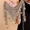 Corrente de cintura com franja e pingente redondo estilo boêmio, design exclusivo com toque étnico, corrente de cintura fashion vintage e versátil