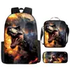 Mochila Tyrannosaurus Rex Impresión 3D Set de Tres Piezas para Niños Bolsa de Doble Hombro Reductora de Carga Set de Lonchera y Estuche para Lápices Protección de la Columna Reducción de Carga