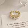 Anillo de Metal Abierto de Diseño Nicho de Alta Gama de Doble Capa con Perlas y Zircón Anillo Exquisito de Moda Versátil para Mujer
