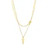Collar Colgante Cruzado de Acero de Titanio Más Vendido Transfronterizo Serie Cadena de Clavícula de Oro de 18 Quilates Sin Decoloración Lujo Accesible Joyería de Nicho
