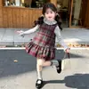Conjunto Infantil Meninas Estilo Academia Vestido Xadrez Doce Pequenas Meninas Vestido Colete Outono/Inverno Vestido Princesa Estiloso