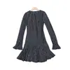 En stock, hermoso vestido corto de manga acampanada Ouni con volantes y lunares, manga larga, nuevo estilo vintage 2026