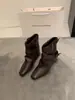 Botines de mezclilla para mujer con punta cuadrada para otoño e invierno, nuevo estilo western con hebilla de cinturón y tacón grueso, botines cortos de cuero 2026, botas de montar
