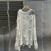 Tricô Rasgado Tomara que Caia Novo Outono 2026 para Mulheres Nicho Vintage Bainha com Franjas Suéter Solto com Corrente