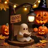 Enfeite Fantasma Lendo de Resina Decoração de Halloween Luz Noturna Artesanato Criativo Decoração de Mesa