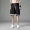 Pantalones cortos de baloncesto negros con bordes blancos para hombre, deportivos, sencillos y modernos, de cinco puntos, de malla de seda helada, holgados, para correr y hacer ejercicio.