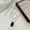 Colar Pendente Francês Oval Vintage de Puxar Estilo Doudou, Acessório de Corrente Longa para Suéter High-End do Instagram