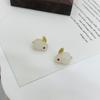 Brincos de Coelho Fofinho, Brincos Femininos Elegantes com Pino de Prata S925, Pequenos e Delicados, Brincos Frescos, Coelho de Jade