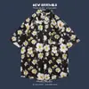 Camisa havaiana floral de manga curta, estilo retrô vetiver de Hong Kong, versão coreana da camisa da moda e estilosa para homens e mulheres, top para casal