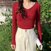 7702 # Hilo de Mecha # Foto Oficial Otoño Nuevo Suéter Básico de Punto para Mujer Aspecto Adelgazante Color Sólido Cuello en V Manga Larga