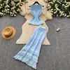 Conjunto de Malha com Saia Plissada Estilo Francês Suave para Mulheres - Verão, Emagrecedor, Elegante, Peça Única