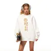 Sudadera de Algodón Pesado para Parejas, Corte Holgado, Cuello Redondo, Sin Capucha, Pulóver, Versátil, Cálida, Prenda Superior Estampada para Otoño e Invierno