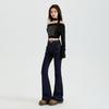 Pantalones acampanados elásticos anti-color de mezclilla con taninos, tiro alto, micro-mezclilla, estilo herradura, corte ajustado y delgado sin decoloración