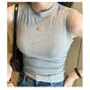 Colete de Moda Transfronteiriço com Gola Alta para Mulheres, Estilo Japonês e Coreano, Peça de Baixo Canelada Cor Sólida, Roupa Externa, Camada Base, Top Hot Girl para Exportação