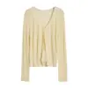 Cárdigan de Seda-Tencel con Textura de Canalé para Aire Acondicionado para Mujer, Cárdigan de Punto Delgado de Verano con Cuello en V para Protección Solar
