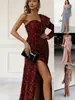 Nuevo vestido largo de lentejuelas de un solo hombro con volantes, estilo europeo y americano transfronterizo, elegante vestido de noche para ocasiones sociales 2026