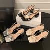 Sandalias de Cuero Genuino Florales de Tacón Alto Cuadrado Abiertas para Mujer, Piel de Oveja Romántica Suave con Lirios de Calas, Talla 41, Verano 2024