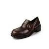Zapatos de Cuero Loafers Estilo Británico de Piel de Oveja para Viajar Jk 2026 Otoño Tacón Grueso Tacón Medio Hebilla Redonda Zapatos Individuales de Corte Profundo de Piel Genuina para Mujer
