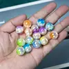 Tarjeta Ding Yi 16 Cuentas Redondas de Tesoro de Lujo Cuentas de Resina Galvanizadas Cuentas con Agujero Pasante Cadena para Teléfono Móvil DIY Accesorios de Joyería con Cuentas