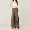 Pantalones Beige de Cinta Irregular de Cintura Alta Pierna Ancha para Mujer, Nuevo Estilo 2026, Pantalones Casuales de Traje Rectos con Caída Adelgazante