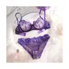 Conjunto de Lencería Sexy Morado Francés Transfronterizo Tentación Diversión con Bordados de Encaje Conjunto de Dos Piezas