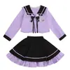 Conjunto de Roupa Duas Peças para Meninas Primavera/Outono, Estilo Academia Elegante, para Crianças Médias e Maiores, Conjunto de Saia com Gola de Marinheiro para Meninas, Roupa da Moda