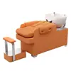 Cama de Champú de Lujo Personalizada para Salón de Peluquería, Elegante Cama de Lavado para Salón de Peluquería, Silla de Champú Semi-Reclinable con Lavabo Cerámico para Salón de Peluquería