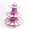 Estante de papel para pasteles de tres niveles, directo de fábrica, personalizado, con estampado dorado, para fiesta de cumpleaños, boda, desechable, expositor de postres