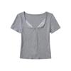 Camiseta de Encaje de Manga Corta Ajustada para Chica Sexy para Mujer Verano 2025 Cuello U Cintura Alta Ajustada Corta Base Top Estilo Occidental