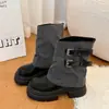 Botas estilosas estilo retrô com design de cano largo para mulheres, nova coleção outono 2026, com sola grossa, que aumentam a altura, botas curtas para mulheres baixinhas