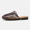 Sandalias tejidas hechas a mano estilo retro con punta abierta y diseño calado, Mocasines planos para verano, Zapatos casuales para mujer sin cordones S7006-1