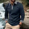 Camisa Polo Masculina Casual ao Ar Livre de Manga Longa com Estampa Digital 3D, Cor Sólida e Xadrez, Nova Coleção Primavera/Outono Europeia e Americana