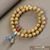 Pulsera de Sándalo Doble Círculo Guofeng Pulsera para Pareja con Colgante de Loto Tallado Wen Play Joyería de Madera con Cuentas de Buda para Hombre y Mujer