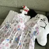 Conjunto de pijama camisola kt, novo estilo de verão com bojos, pode ser usado fora, modelagem solta, malha fina de algodão nuvem para casa para meninas
