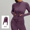 Jaqueta de Yoga com Bolso Lateral, Zíper, Gola Alta, Manga Longa, Estilo Novo Outono/Inverno, Top Esportivo Slim Fit para Corrida ao Ar Livre, Emagrecedor para Mulheres