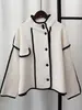 Cárdigan de tweed de punto de doble cara con cuello alto estilo Xiaoxiang 2024 otoño e invierno nuevo suéter abrigo de color contrastante de alto temperamento para mujer