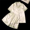 Comércio Exterior Novo Pijama Soltinho de Verão para Meninas Seda de Gelo Manga Curta Shorts Desenho Animado Casual Estudante Roupa de Casa Conjunto