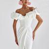 Vestido popular transfronterizo europeo y americano para mujer, de corte alto, para ir al trabajo, para cena, vestido con hombros descubiertos, vestido tubo, vestido con volantes
